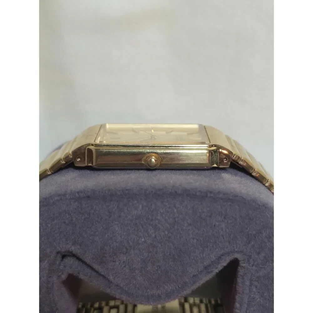 Vintage Seiko Quartz Tank Gold Tone Date Rectangular Dress Watch 5Y32 Works